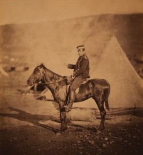 British Major Charles Henry Morris, Seated Portrait on Horse, Crimean War, Crimea, Ukraine, by Roger Fenton, 1855