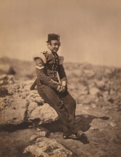 Sergeant of British Light Infantry, Full-Length Portrait Sitting on Rock, Crimean War, Crimea, Ukraine, by Roger Fenton, 1855