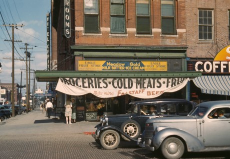 Eagle Fruit Stand and Hotel Capital, Lincoln, Nebraska, USA, John Vachon for Farm Security Administration - Office of War Information, 1942
