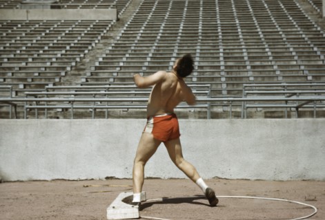 Shot Putter, University of Nebraska, Lincoln, Nebraska, USA, John Vachon for Farm Security Administration - Office of War Information, 1942
