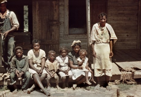 Family Portrait on Porch, Bayou Bourbeau Plantation, FSA, Cooperative, Natchitoches, Louisiana, USA, Marion Post Wolcott for Farm Security Administration, August 1940