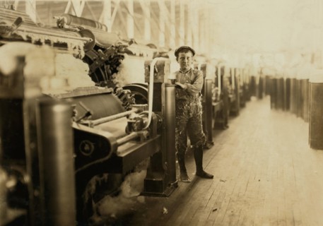 Young Sweeper near Carding Machines, Lincoln Cotton Mills, Evansville, Indiana, USA, Lewis Hine for National Child Labor Committee, October 1908