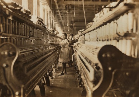 Two Spinners, Full-Length Portrait, Bibb Mill No. 1 Spinning Room, Macon, Georgia, USA, Lewis Hine for National Child Labor Committee, January 1909