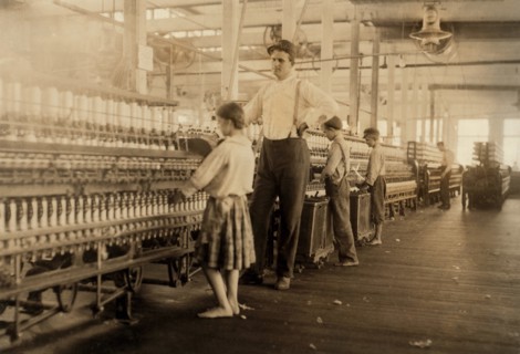Young Spinners with Supervisor in Yarn Mill, Yazoo City, Mississippi, USA, Lewis Hine for National Child Labor Committee, May 1911