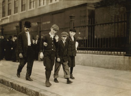 Three Young Boys Heading to the Ayer Textile Mill, 6:30 to 7:00 a.m., Lawrence, Massachusetts, USA, Lewis Hine for National Child Labor Committee, September 1911
