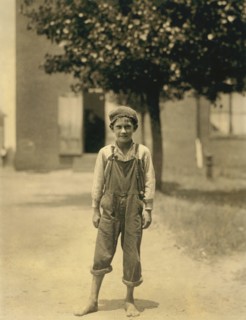 Johnnie Beam, Appears to be under 12 years old, Full-Length Portrait, Young Worker at Manufacturing Company, Pelzer, South Carolina, USA, Lewis Hine for National Child Labor Committee, May 1912
