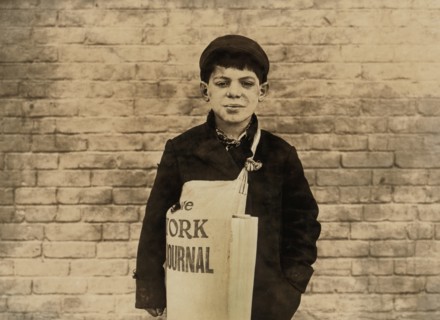 Tony Casale, 11-year-old Newsboy, has been selling for 4 years, sometimes until 10:00 p.m., Half-Length Portrait, Hartford, Connecticut, USA, March 1909