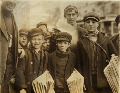 Group of Young Newsboys, Half-Length Portrait, Buffalo, New York, USA, Lewis Hine for National Child Labor Committee, February 1910