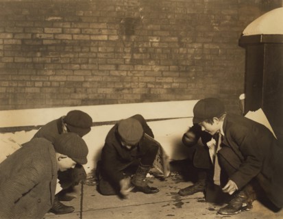 Four Young Boys Playing Game of Craps in Jail Alley at Night, Albany, New York, USA, Lewis Hine for National Child Labor Committee, February 1910