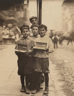 Young Boys Selling Gum, Bowery, New York City, New York, USA, Lewis Hine for National Child Labor Committee, July 1910