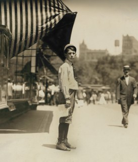 Messenger, Full-Length Portrait, Broadway, New York City, New York, USA, Lewis Hine for National Child Labor Committee, July 1910