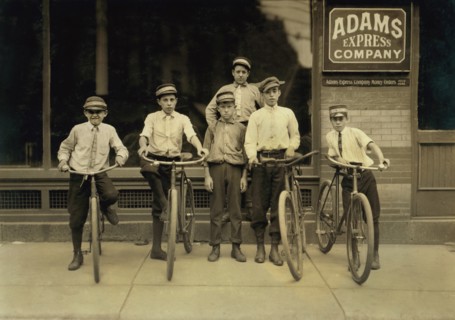 Group of Young Postal Messengers, Portrait with Bicycles, Norfolk, Virginia, USA, Lewis Hine for National Child Labor Committee, June 1911