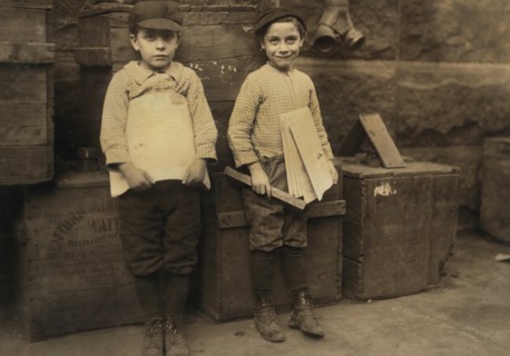 Two Young Newsboys, 7 and 9 years old, Full-Length Portrait Selling Newspapers, New Orleans, Louisiana, USA, Lewis Hine for National Child Labor Committee, November 1913