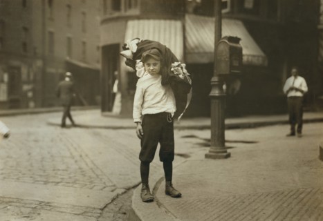 Vitto Romano, 12 years old, Carrying Load of Garments, Boston, Massachusetts, USA, Lewis Hine for National Child Labor Committee, August 1912