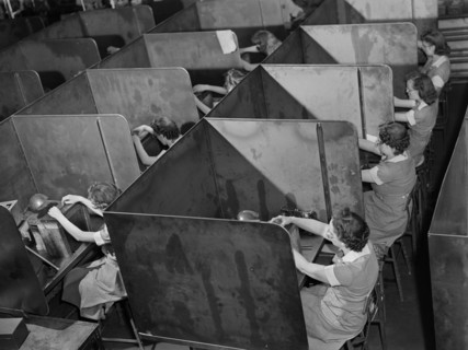 Group of Female Factory Workers Testing Twist Drills at Drill and Tool Plant that Manufactures Drills for use in all War Production Industries, Republic Drill and Tool Company, Chicago, Illinois, USA,...