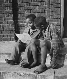 Two Young Boys Reading Instructions for Scrap Collection, Roanoke, Virginia, USA, Howard Liberman for Office of War Information, October 1942