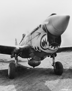 U.S. Major John Chennault and Curtis P-40 "Warhawk" Fighter Plane, "Flying Tiger", Ready for Take-Off, Alaska, Office of War Information, 1940's