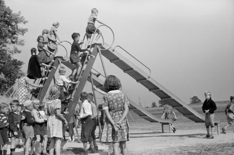 Children Playing at School Playground, Greenhills, Ohio, USA, a Greenbelt Community Constructed by U.S. Department of Agriculture as Part of President Franklin Roosevelt's New Deal, John Vachon for U....