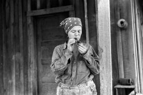 Wife of Ozark Mountains Farmer Smoking Pipe, Missouri, USA, John Vachon for Farm Security Administration, May 1940