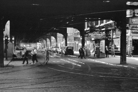 Street Scene under Elevated Railway, Chicago, Illinois, USA, John Vachon for Farm Security Administration July 1940