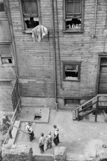 High Angle View of Children in Urban Backyard, Slums, Pittsburgh, Pennsylvania, USA, Arthur Rothstein for Farm Security Administration, July 1938