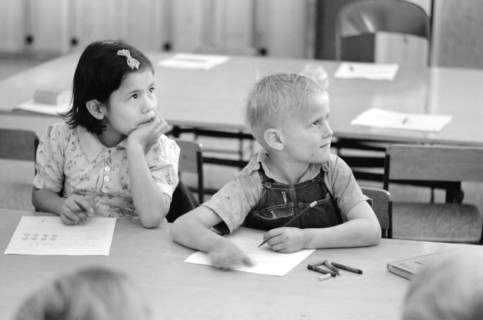 Two Children of Migratory Workers in Elementary School Classroom at FSA Camp, Weslaco, Texas, USA, Arthur Rothstein for Farm Security Administration, February 1942