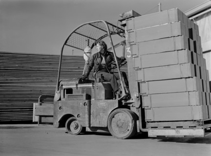 Ethel Petersen, Lift-Truck Operator, Paraffine Company, Emeryville, California, USA, Ann Rosener for Office of War Information, February 1943