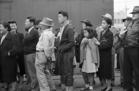 Japanese-Americans Waiting for Train to Owens Valley During Evacuation of Japanese-Americans from West Coast Areas under U.S. Army War Emergency Order, Los Angeles, California, USA, Russell Lee, Offic...