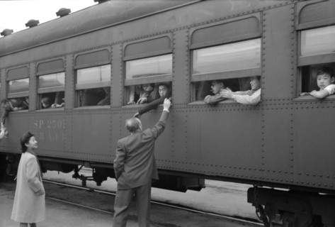 Japanese-Americans on Train to Owens Valley During Evacuation of Japanese-Americans from West Coast Areas under U.S. Army War Emergency Order, Los Angeles, California, USA, Russell Lee, Office of War ...