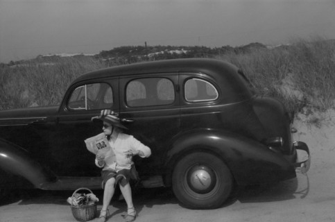 Woman Relaxing on Car at Beach, Provincetown, Massachusetts, USA, Edwin Rosskam, Farm Security Administration, August 1940