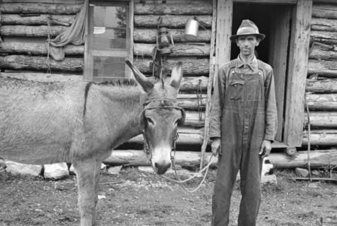 Man with Donkey, Rehabilitation Client, Boone County, Arkansas, USA, Ben Shahn for U.S. Resettlement Administration, October 1935