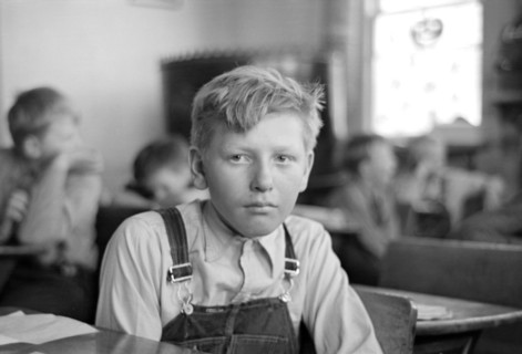 Student at Desk in Rural School, Williams County, North Dakota, USA, Russell Lee, U.S. Resettlement Administration, November 1937