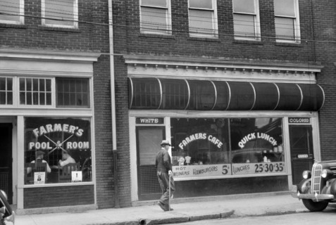 Café with Two Entrances Marked "White" and "Colored", Durham, North Carolina, USA, Jack Delano, Office of War Information, May 1940