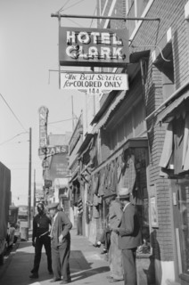Hotel Clark with Sign "The Best Service for Colored Only", Beale Street Lined with Pawn Shops and Secondhand Clothing Stores, Memphis, Tennessee, USA, Marion Post Wolcott, Farm Security Administration...