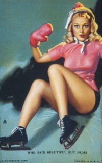 Woman Falling while Ice Skating, Mutoscope Card, Who said Beautiful but Numb, circa 1940