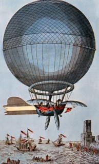 Blanchard and Jeffries Crossing the English Channel by Balloon, Illustration, 1785