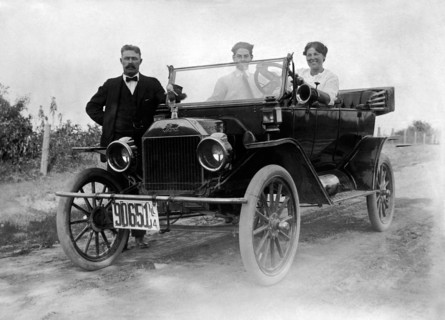 Two Men and a Woman with a Ford Model T Automobile, circa 1914