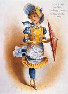 Girl Holding Parasol, Boston One Price Clothing House, Trade Card, circa 1890