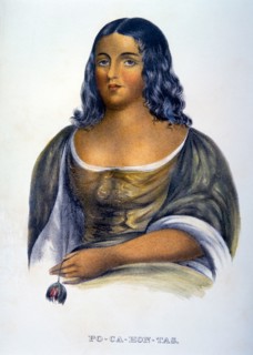 Pocahontas, Inspired from Painting by R. M. Sully, Hand Colored Lithograph, circa 1844