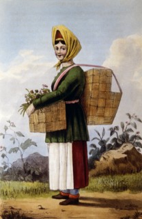 Mushroom Gatherer, Hand-Colored Engraving from Robert Pinkerton's Russia, circa 1833