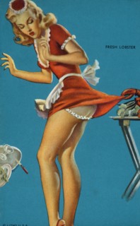 Lobster Claw Lifting Sexy Woman's Skirt, "Fresh Lobster", Mutoscope Card, 1940's