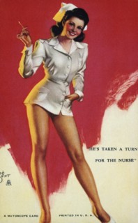 Woman Dressed as Sexy Nurse, "He's Taken a Turn for the Nurse", Mutoscope Card, 1940's