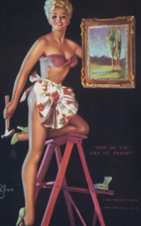 Sexy Woman Hanging Framed Painting on Wall, "How Do You Like My Frame?", Mutoscope Card, 1940's