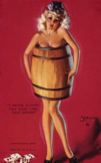 Woman Wearing Barrel, "I Never Played Old Maid Like That Before", Mutoscope Card, 1940's