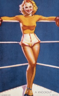 Woman Standing in Boxing Ring, "A Knockout", Mutoscope Card, 1940's