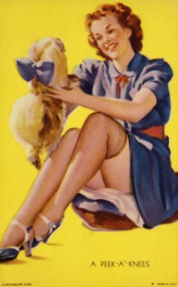 Woman Holding Dog, "A Peek-a-Knees", Mutoscope Card, 1940's