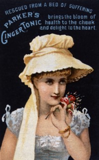 Woman Holding Flowers, Parker's Ginger Tonic, Trade Card, circa 1900