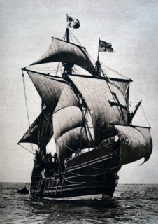 Replica of Columbus Flagship, Santa Maria, for Columbian Exhibition, Chicago, Illinois, USA, Stereo Photograph, circa 1892