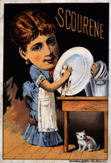 Woman Washing Dishes, Scourene, The Simonds Soap Co., Trade Card, circa 1880