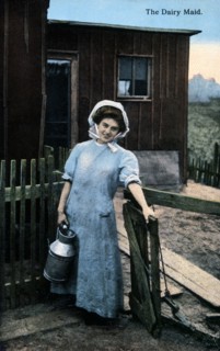 Farm Woman with a Milk Can, Hand-Colored Photograph, circa 1913